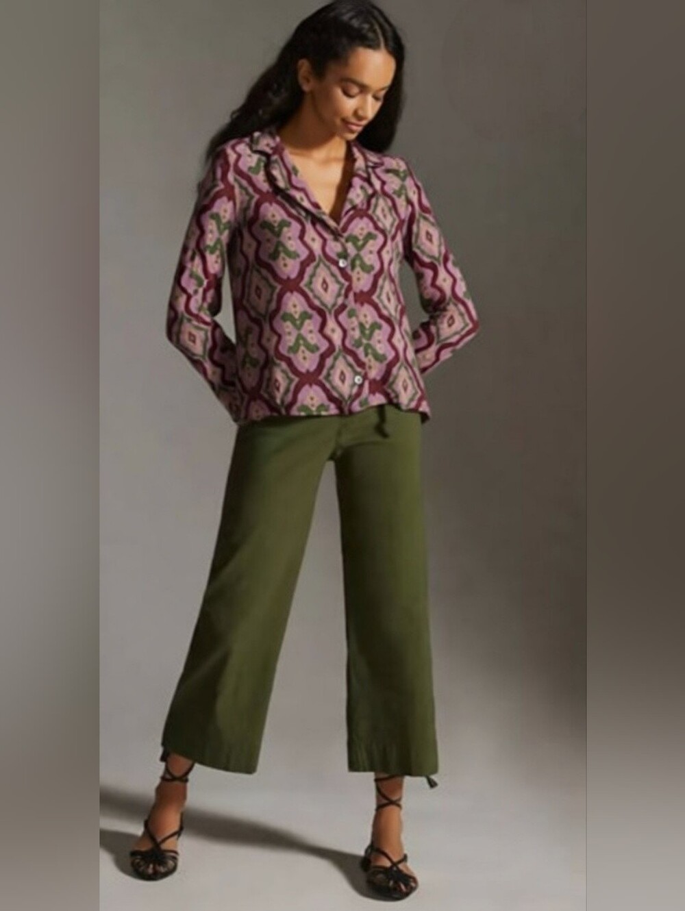 ZARA Moroccan Print Button-Down Shirt-pink Multi
